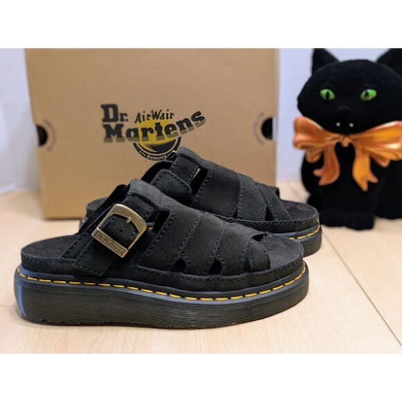 Dr. Martens Unisex Maxxy Slide Buttersoft Black Suede Leather Sandals UK5 NIB - Picture 2 of 13